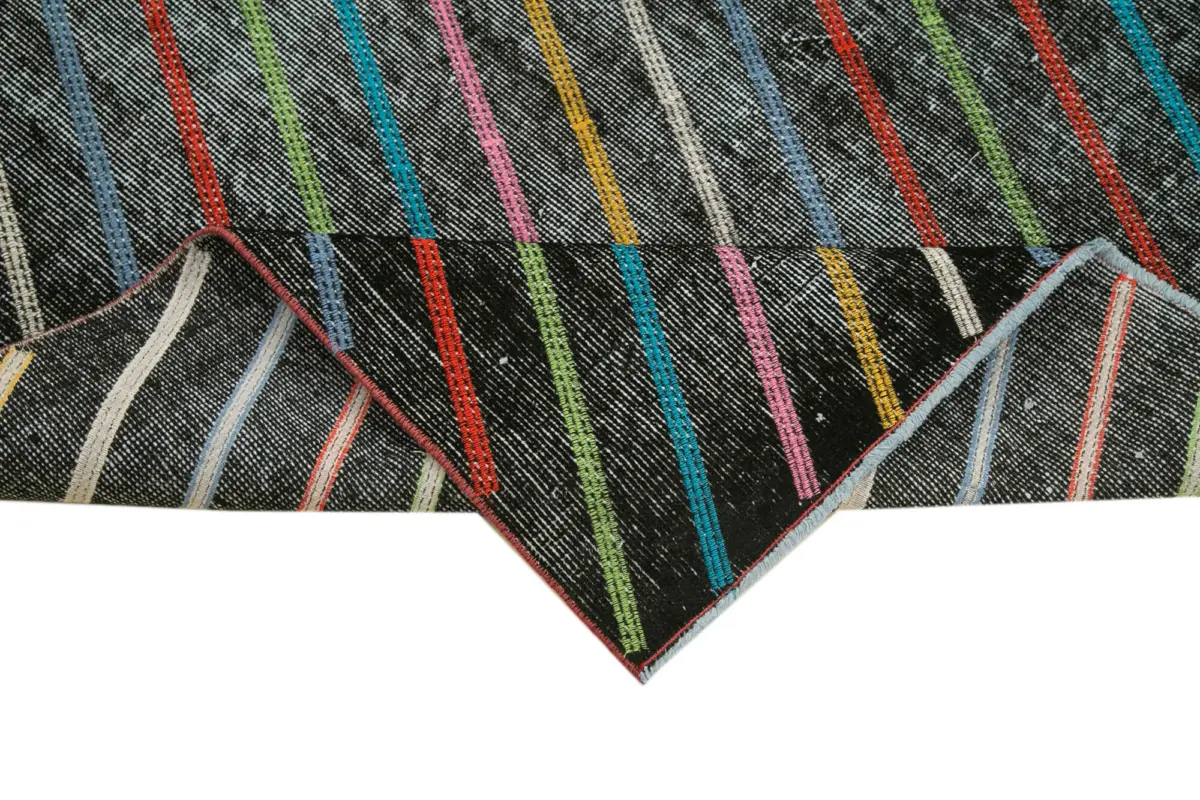 Modern Halı- Siyah Pamuk Üzerine Yün El Dokuma Halı-115x205 - Görsel 6