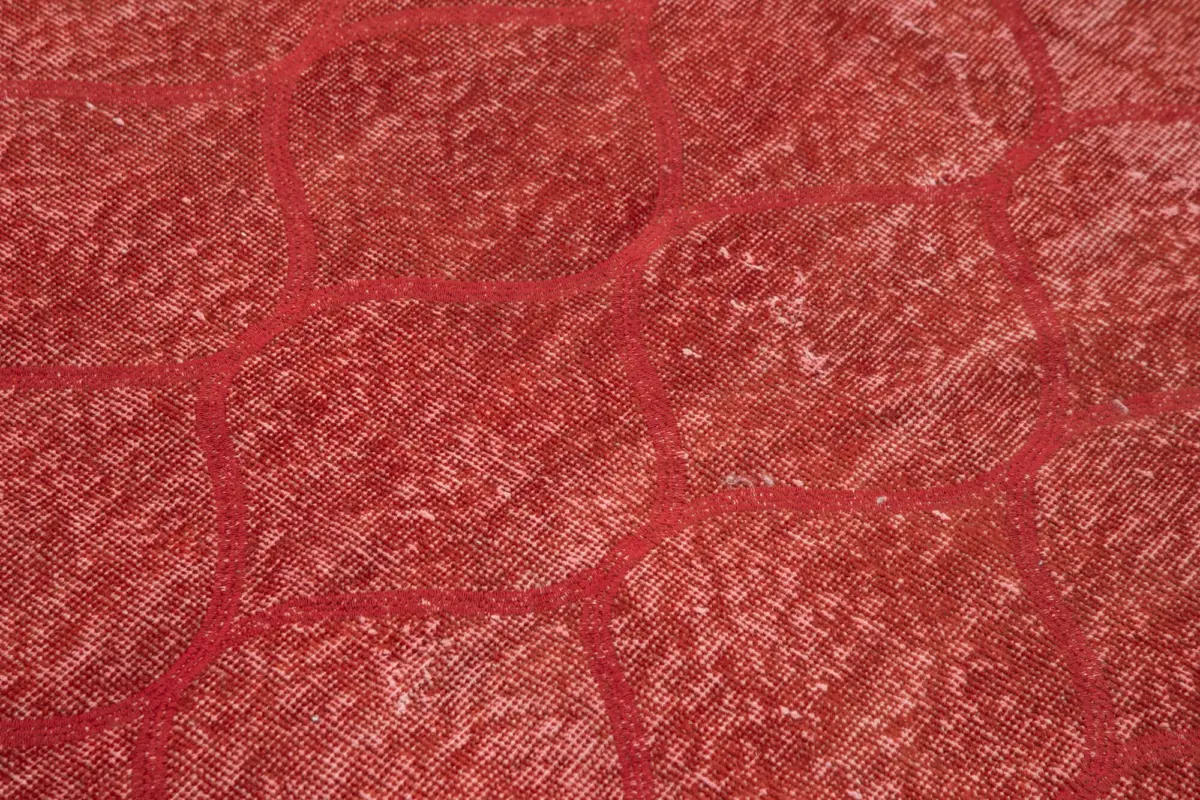 Modern Halı- Kırmızı Pamuk Üzerine Yün El Dokuma Halı-111x203 - Görsel 5