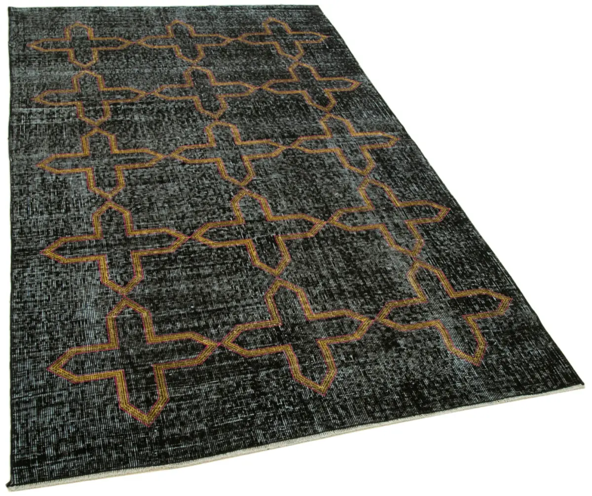 Modern Halı- Siyah Pamuk Üzerine Yün El Dokuma Halı-130x224 - Görsel 2