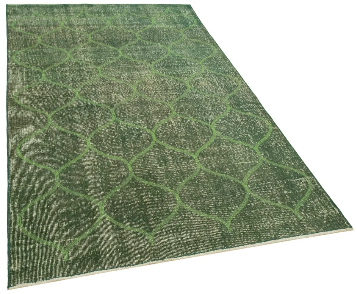 Modern Halı- Yeşil Pamuk Üzerine Yün El Dokuma Halı-128x216 - Görsel 2