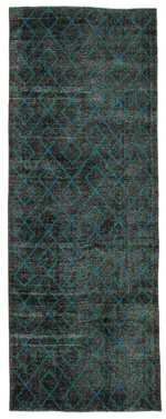 Modern Halı- Siyah Pamuk Üzerine Yün El Dokuma Halı-147x400