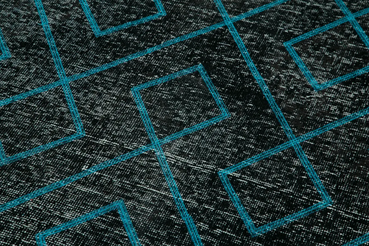 Modern Halı- Siyah Pamuk Üzerine Yün El Dokuma Halı-147x400 - Görsel 5