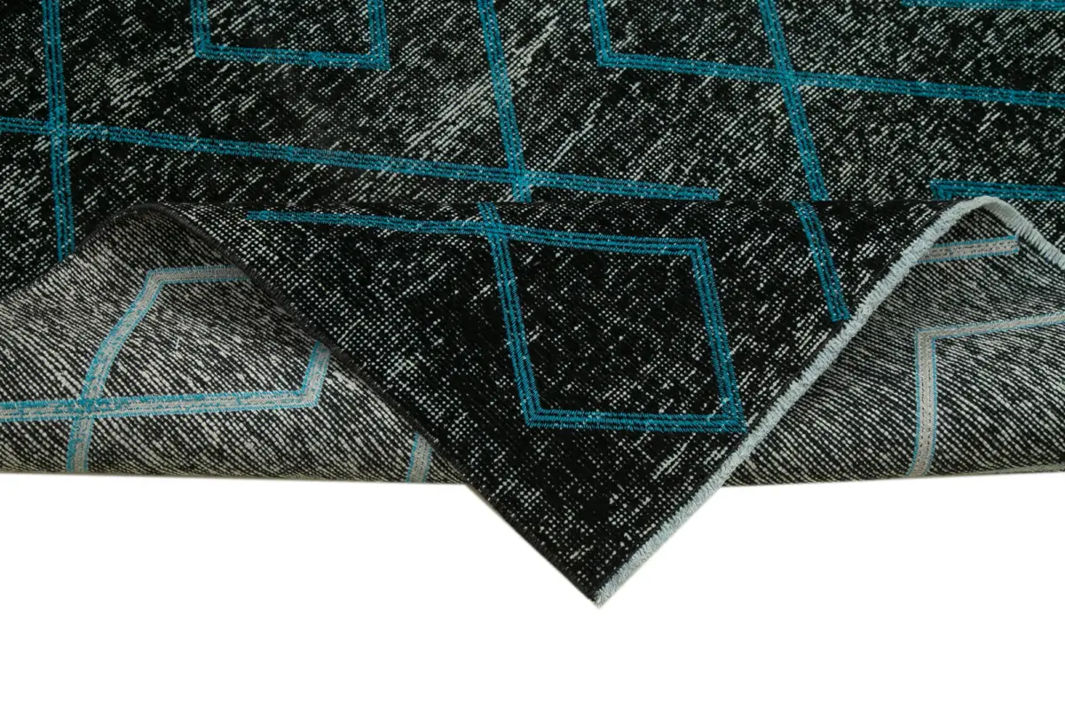 Modern Halı- Siyah Pamuk Üzerine Yün El Dokuma Halı-147x400 - Görsel 6