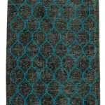 Modern Halı- Siyah Pamuk Üzerine Yün El Dokuma Halı-148x364