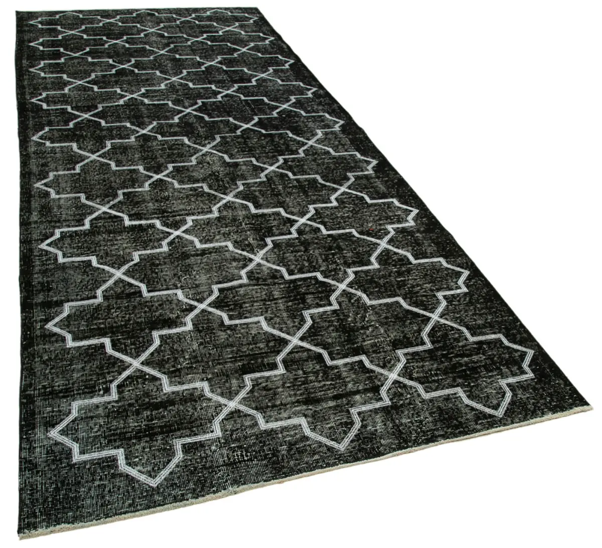 Modern Halı- Siyah Pamuk Üzerine Yün El Dokuma Halı-143x370 - Görsel 2