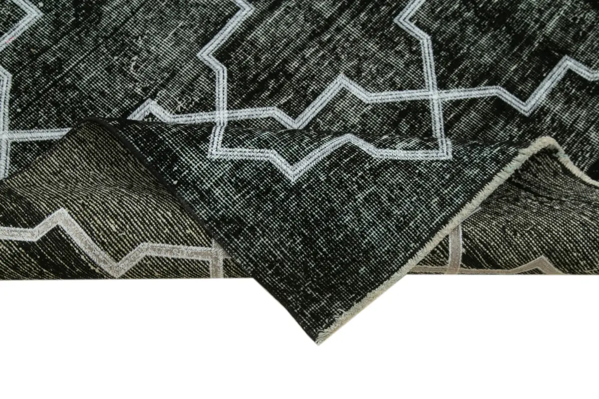 Modern Halı- Siyah Pamuk Üzerine Yün El Dokuma Halı-143x370 - Görsel 6