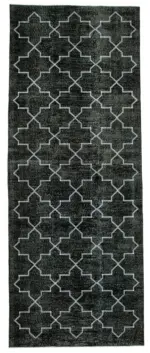 Modern Halı- Siyah Pamuk Üzerine Yün El Dokuma Halı-146x376