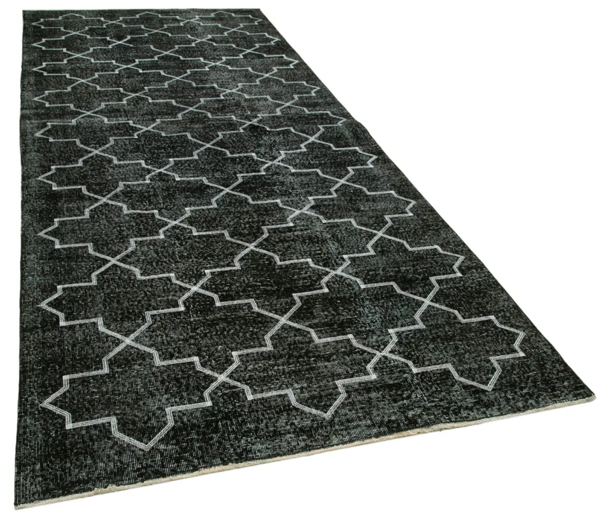 Modern Halı- Siyah Pamuk Üzerine Yün El Dokuma Halı-146x376 - Görsel 2