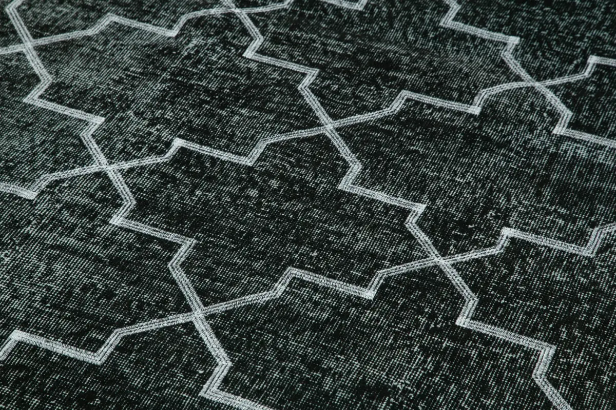 Modern Halı- Siyah Pamuk Üzerine Yün El Dokuma Halı-146x376 - Görsel 5