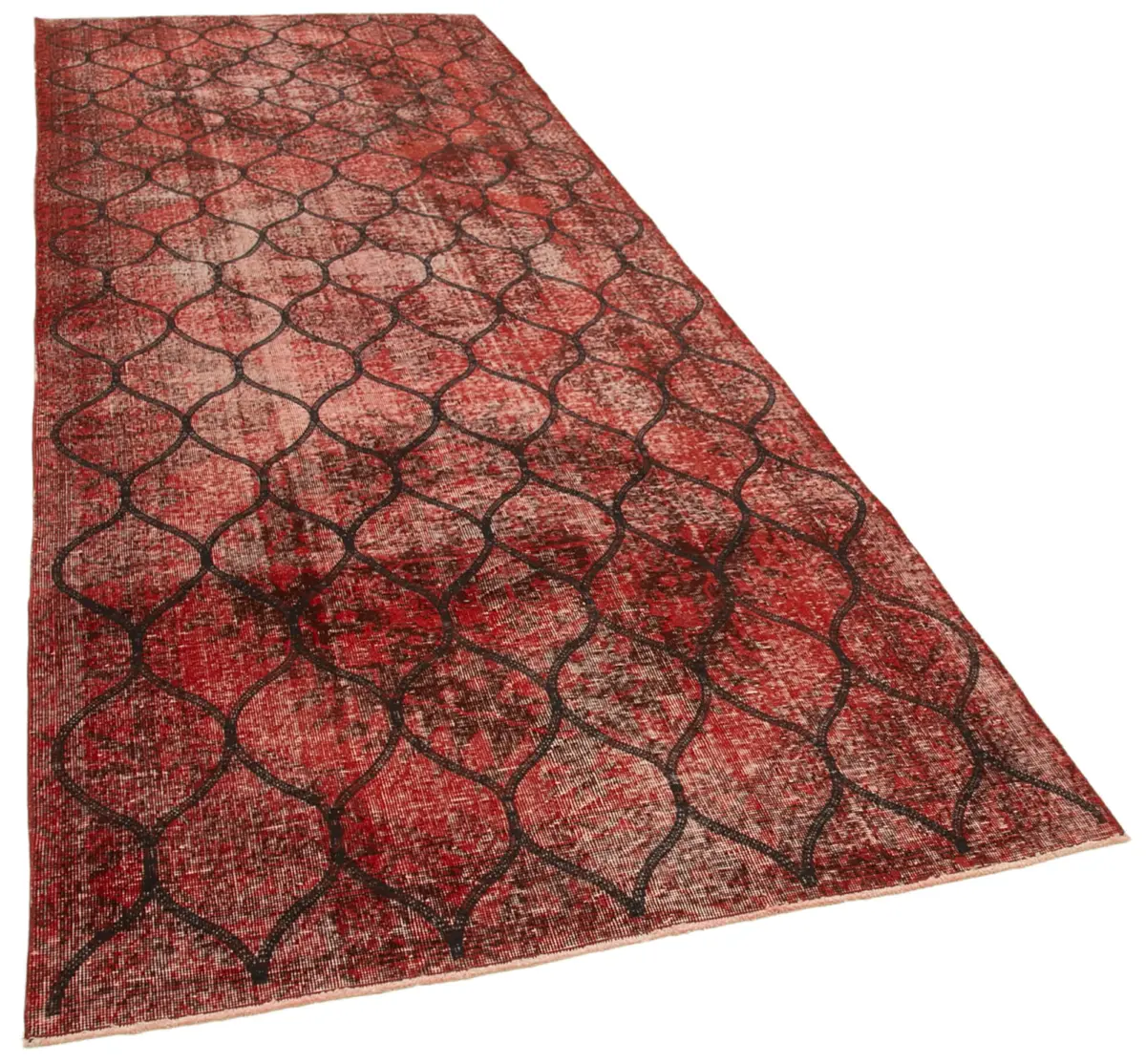 Modern Halı- Kırmızı Pamuk Üzerine Yün El Dokuma Halı-141x386 - Görsel 2