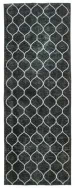 Modern Halı- Siyah Pamuk Üzerine Yün El Dokuma Halı-145x396