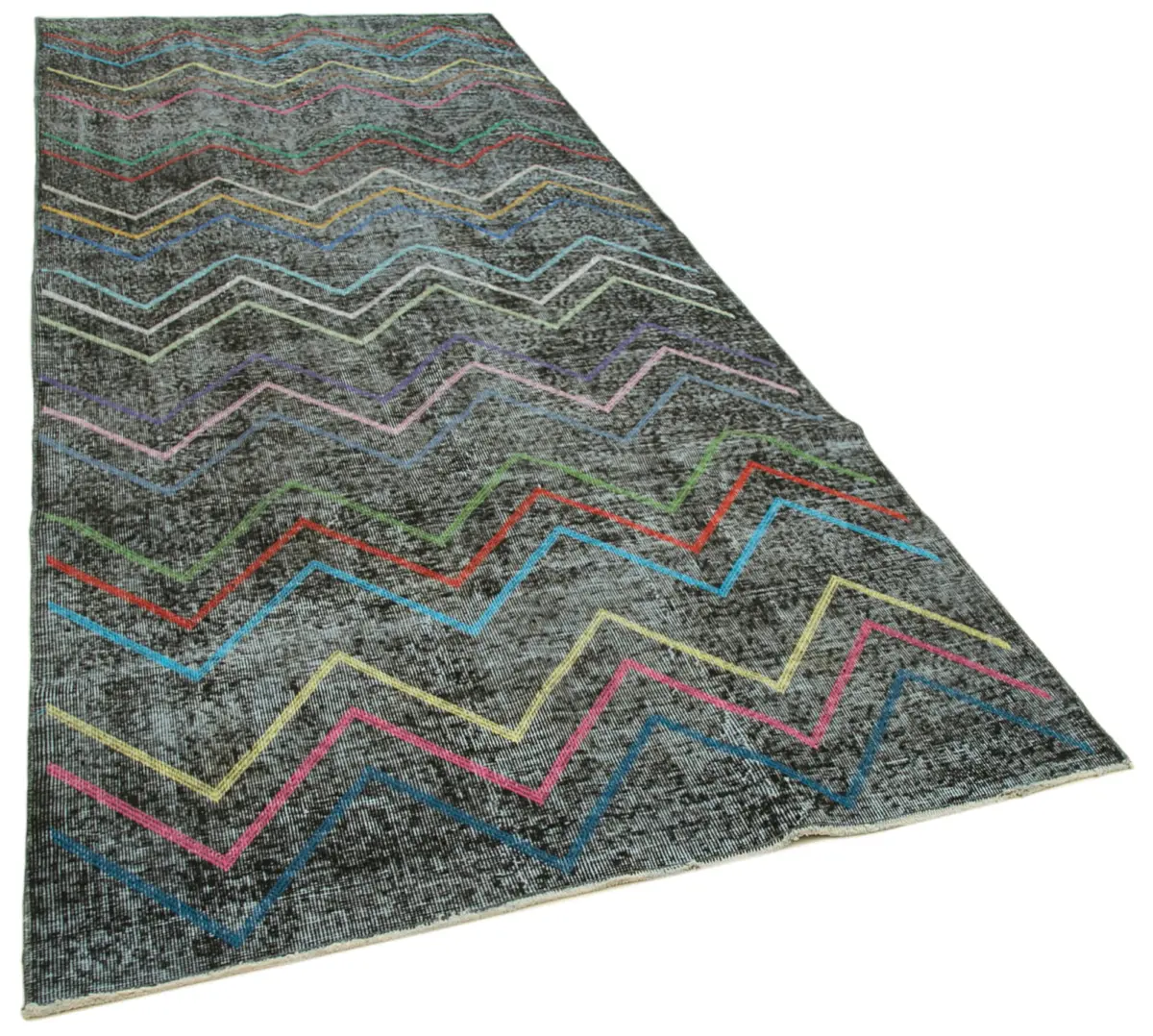 Modern Halı- Siyah Pamuk Üzerine Yün El Dokuma Halı-147x370 - Görsel 2