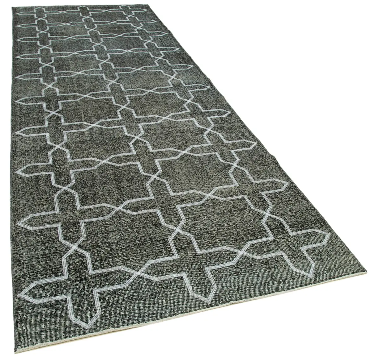 Modern Halı- Siyah Pamuk Üzerine Yün El Dokuma Halı-140x408 - Görsel 2