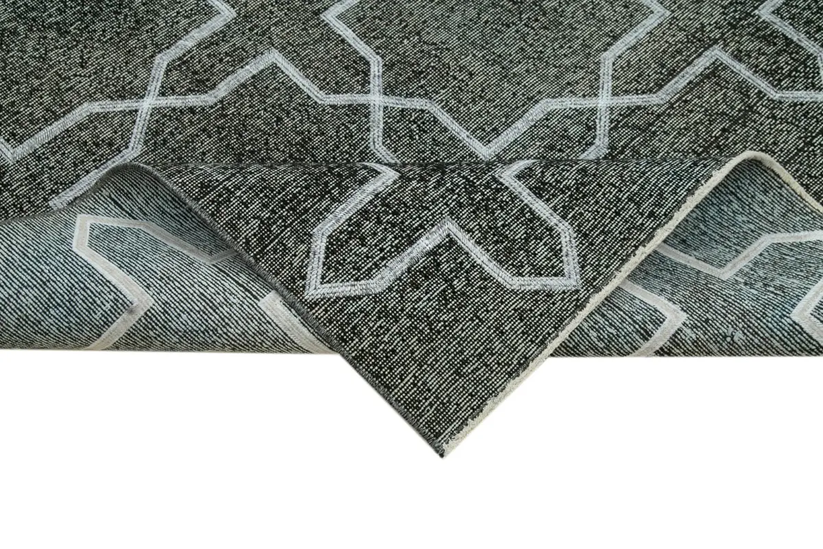 Modern Halı- Siyah Pamuk Üzerine Yün El Dokuma Halı-140x408 - Görsel 6