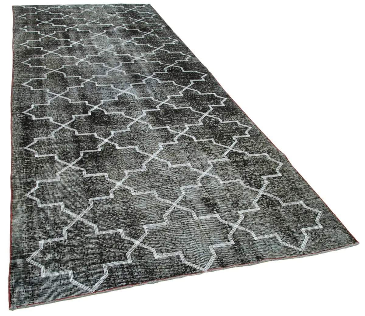 Modern Halı- Siyah Pamuk Üzerine Yün El Dokuma Halı-145x383 - Görsel 2