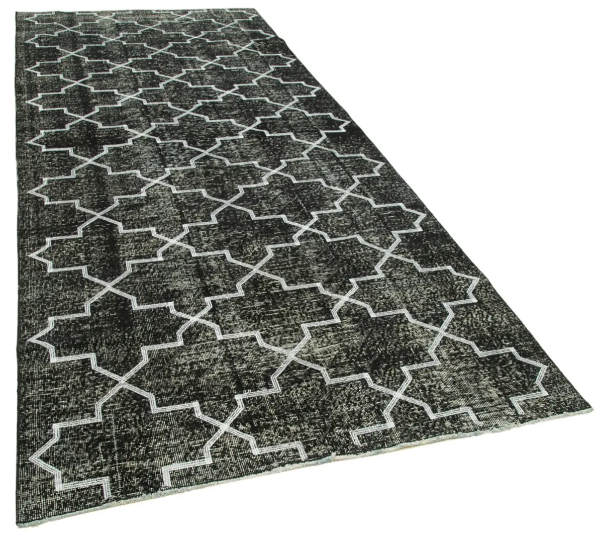 Modern Halı- Siyah Pamuk Üzerine Yün El Dokuma Halı-142x352 - Görsel 2