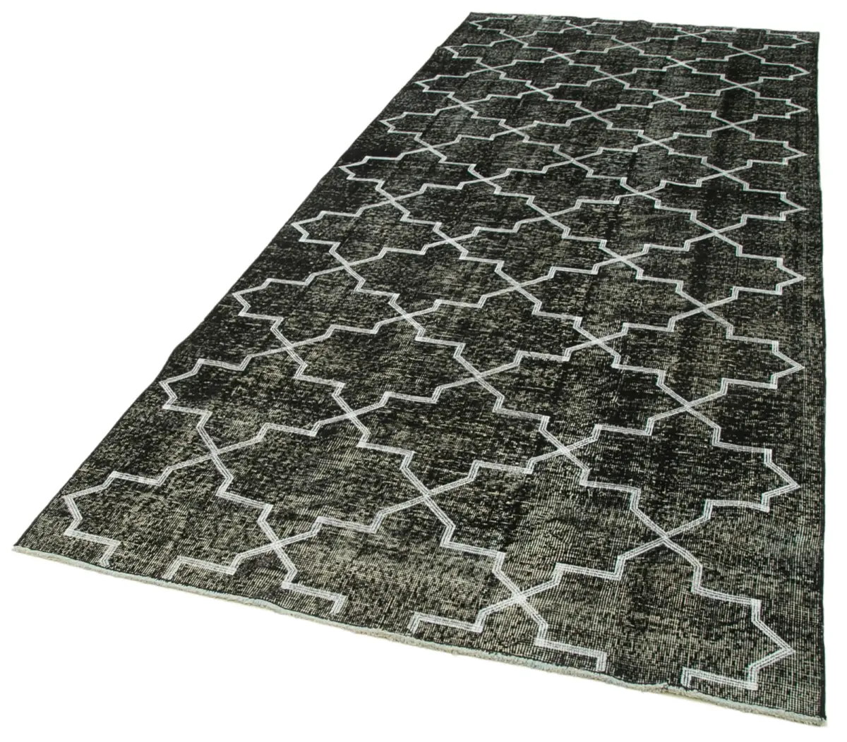 Modern Halı- Siyah Pamuk Üzerine Yün El Dokuma Halı-142x352 - Görsel 3