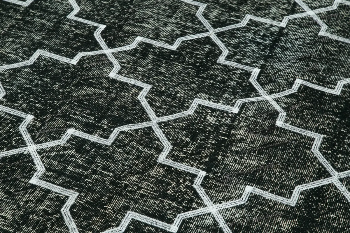 Modern Halı- Siyah Pamuk Üzerine Yün El Dokuma Halı-142x352 - Görsel 5