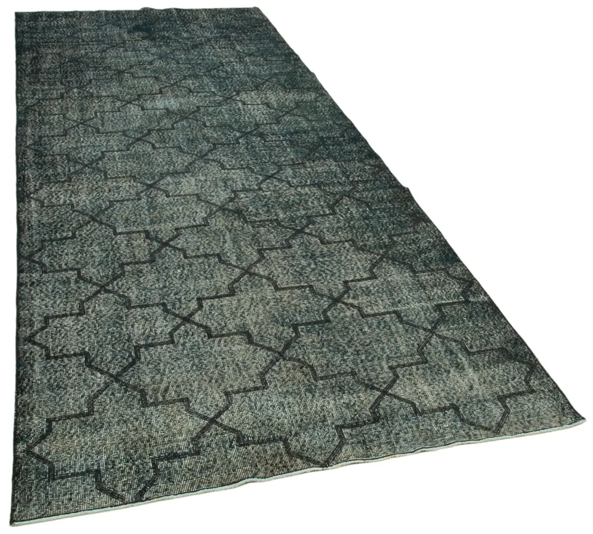 Modern Halı- Siyah Pamuk Üzerine Yün El Dokuma Halı-142x365 - Görsel 2