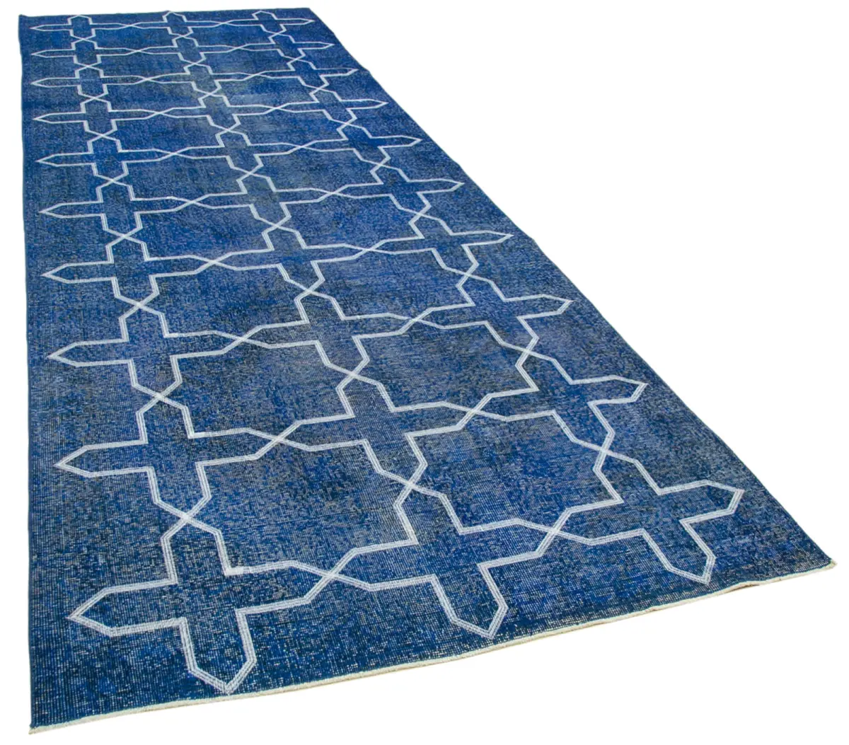 Modern Halı- Mavi Pamuk Üzerine Yün El Dokuma Halı-144x402 - Görsel 2