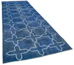 Modern Halı- Mavi Pamuk Üzerine Yün El Dokuma Halı-144x402 - Görsel 2