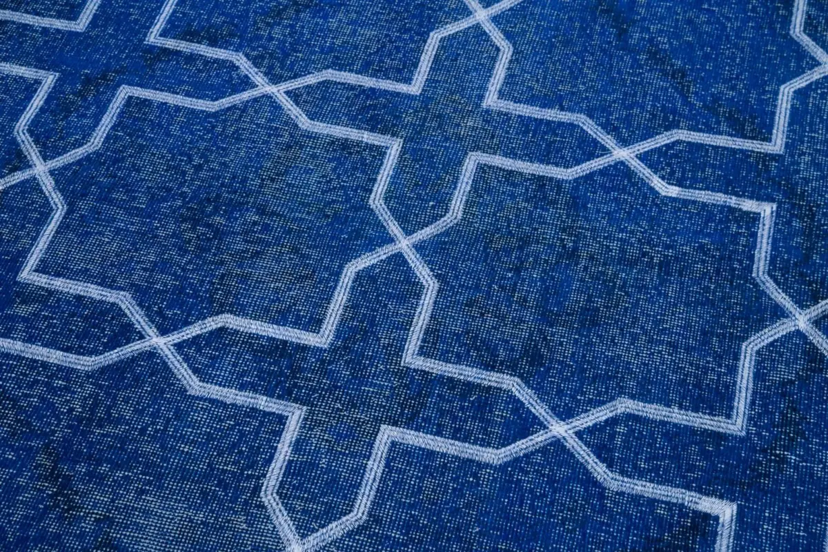 Modern Halı- Mavi Pamuk Üzerine Yün El Dokuma Halı-144x402 - Görsel 7