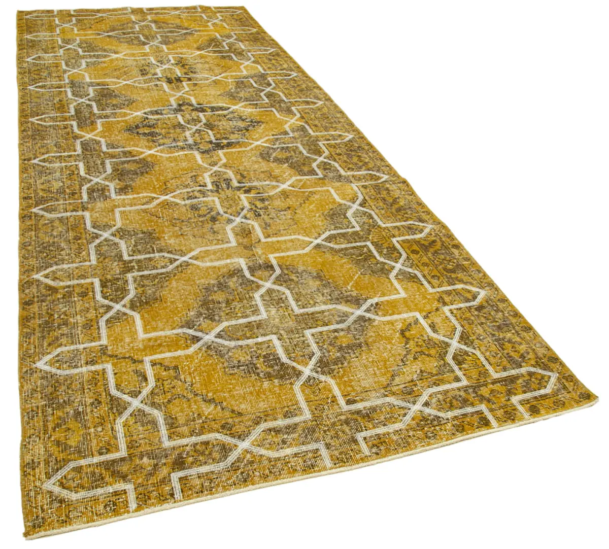 Modern Halı- Sarı Pamuk Üzerine Yün El Dokuma Halı-145x387 - Görsel 2