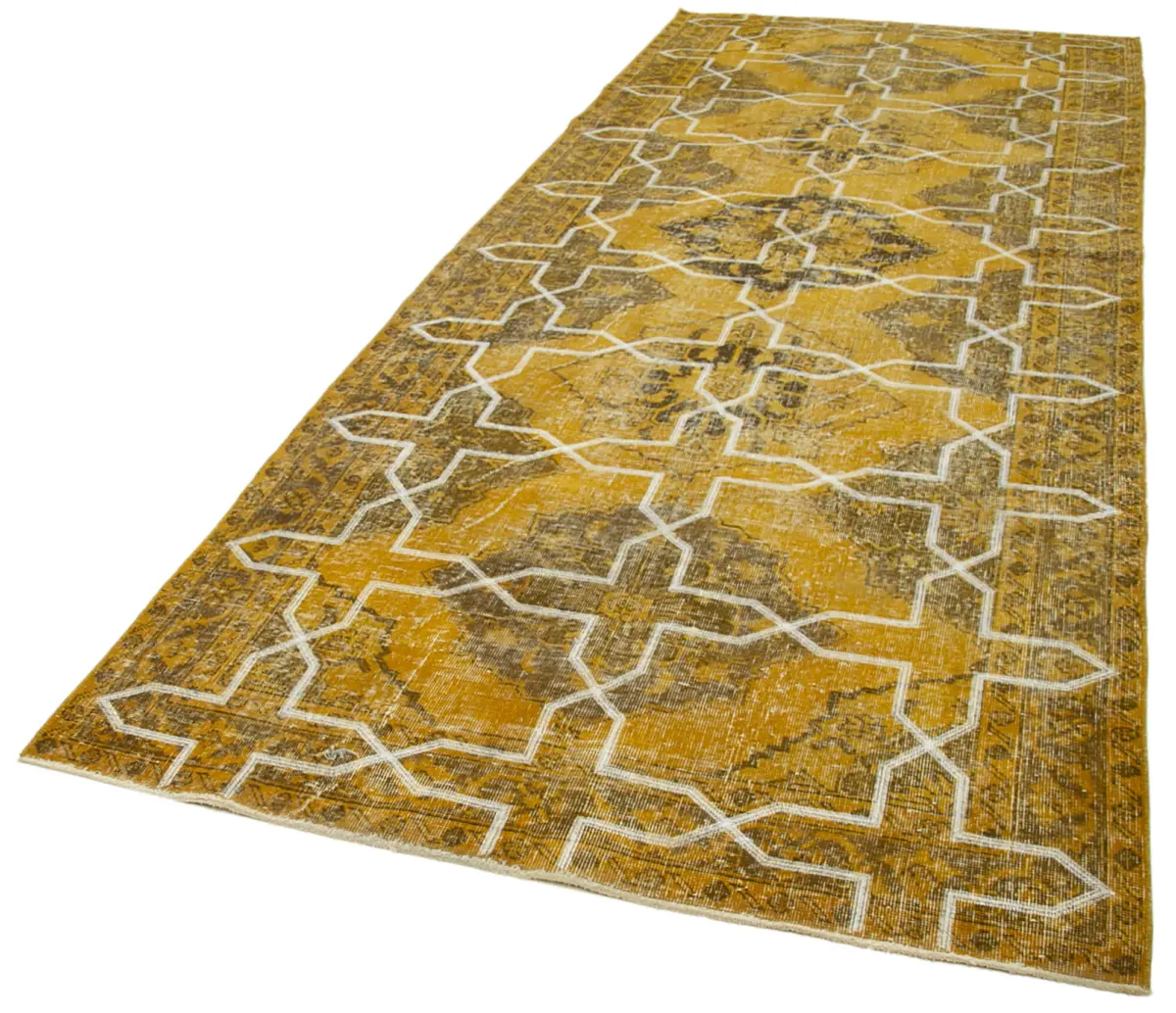 Modern Halı- Sarı Pamuk Üzerine Yün El Dokuma Halı-145x387 - Görsel 3