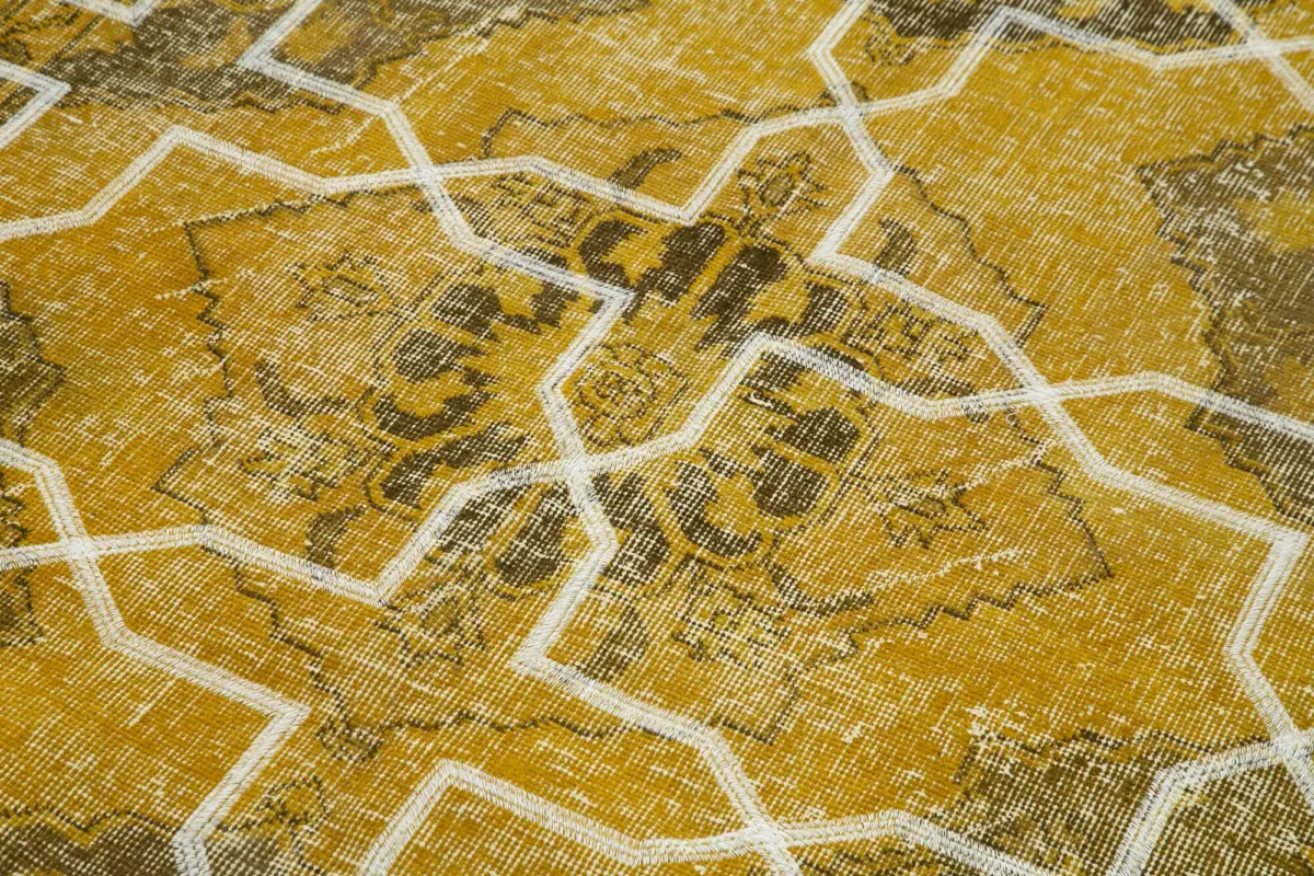 Modern Halı- Sarı Pamuk Üzerine Yün El Dokuma Halı-145x387 - Görsel 5