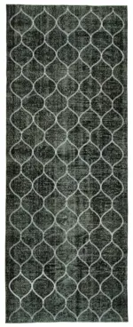 Modern Halı- Siyah Pamuk Üzerine Yün El Dokuma Halı-145x385