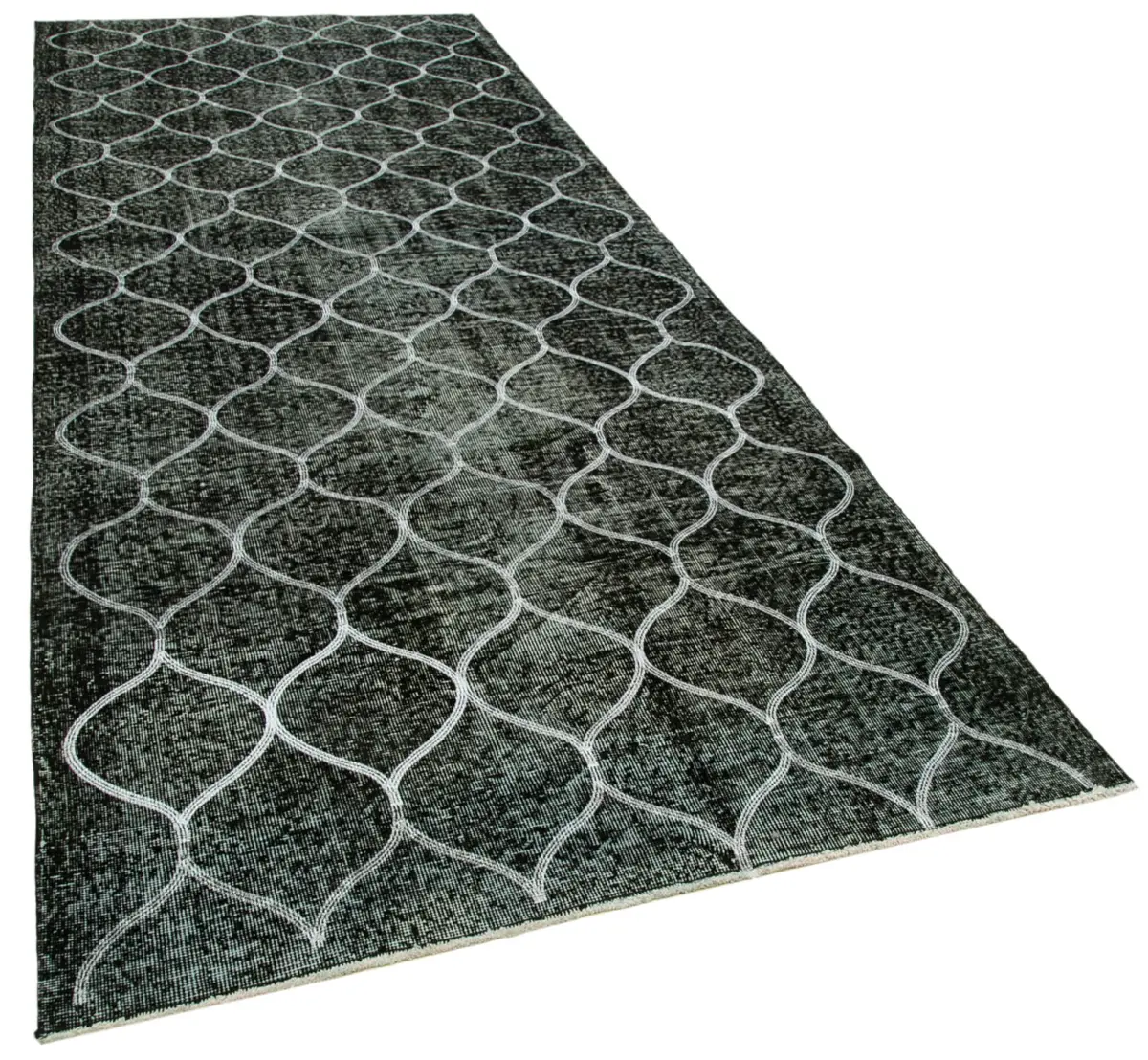 Modern Halı- Siyah Pamuk Üzerine Yün El Dokuma Halı-145x385 - Görsel 2