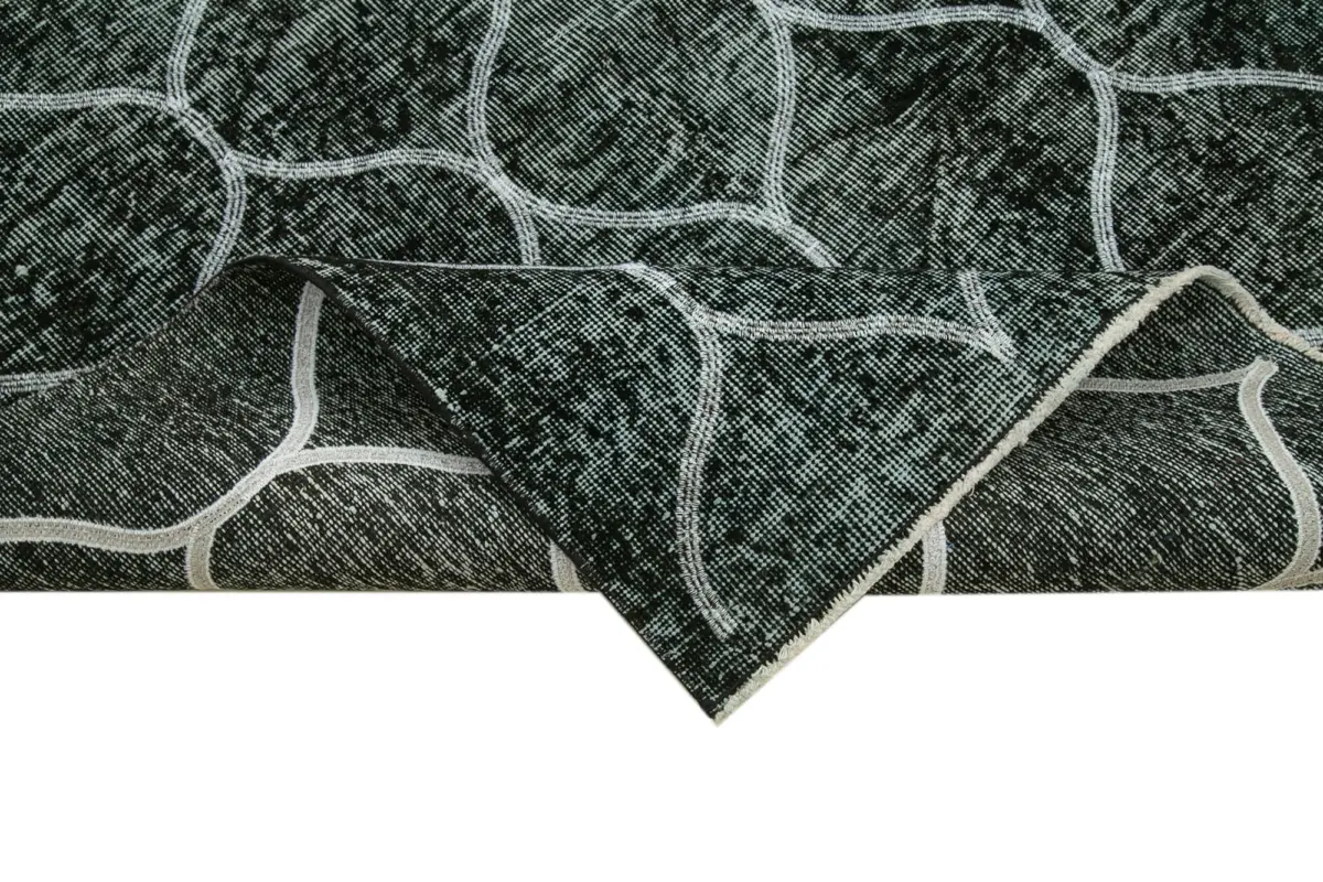 Modern Halı- Siyah Pamuk Üzerine Yün El Dokuma Halı-145x385 - Görsel 6