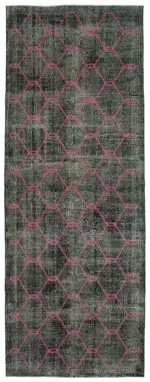 Modern Halı- Siyah Pamuk Üzerine Yün El Dokuma Halı-155x420