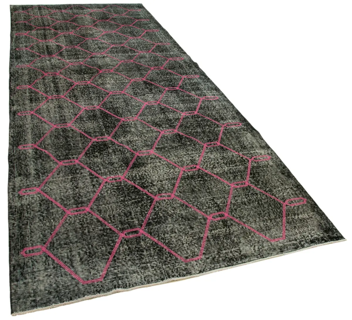 Modern Halı- Siyah Pamuk Üzerine Yün El Dokuma Halı-155x420 - Görsel 2