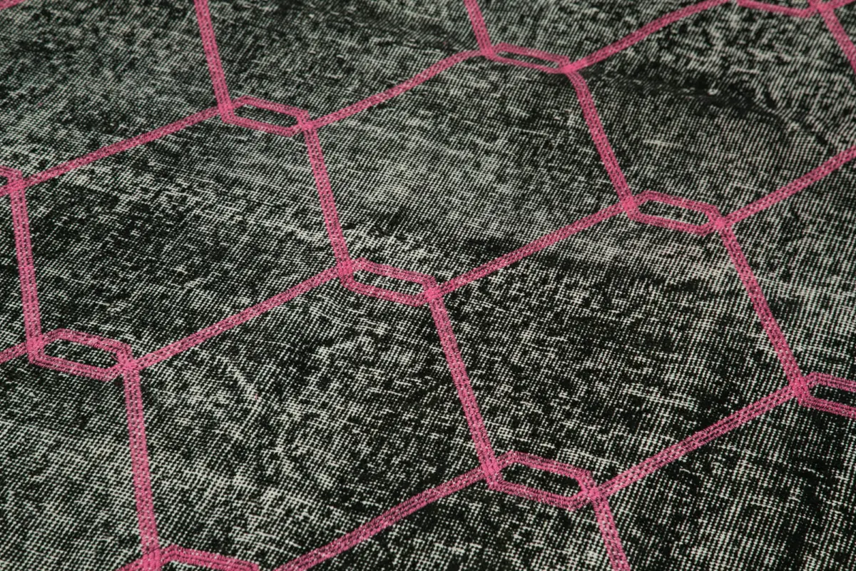 Modern Halı- Siyah Pamuk Üzerine Yün El Dokuma Halı-155x420 - Görsel 5