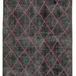 Modern Halı- Siyah Pamuk Üzerine Yün El Dokuma Halı-148x352