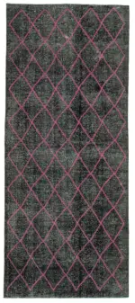 Modern Halı- Siyah Pamuk Üzerine Yün El Dokuma Halı-148x352