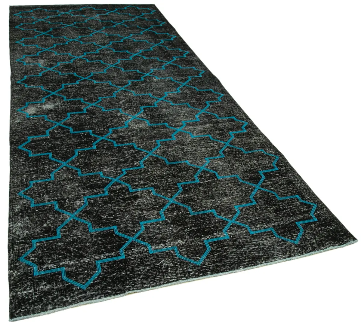 Modern Halı- Siyah Pamuk Üzerine Yün El Dokuma Halı-145x375 - Görsel 2