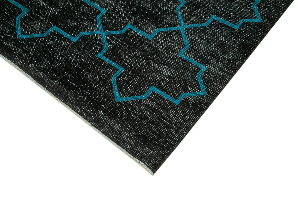 Modern Halı- Siyah Pamuk Üzerine Yün El Dokuma Halı-145x375 - Görsel 4