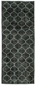 Modern Halı- Siyah Pamuk Üzerine Yün El Dokuma Halı-142x362