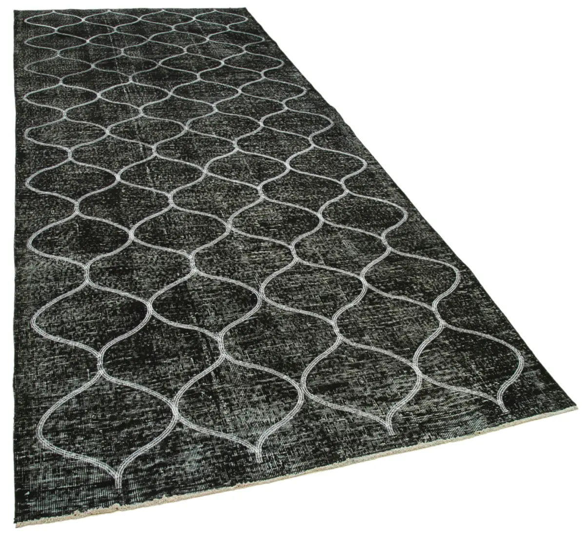 Modern Halı- Siyah Pamuk Üzerine Yün El Dokuma Halı-142x362 - Görsel 2