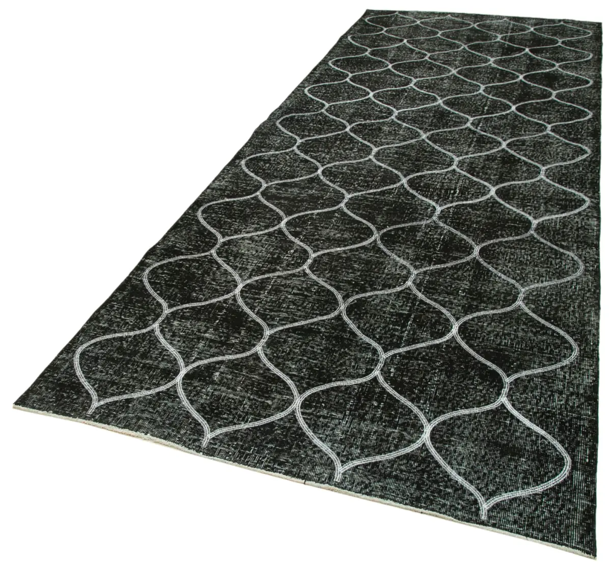 Modern Halı- Siyah Pamuk Üzerine Yün El Dokuma Halı-142x362 - Görsel 3