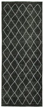 Modern Halı- Siyah Pamuk Üzerine Yün El Dokuma Halı-144x374