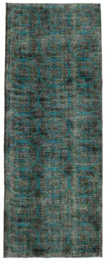 Modern Halı- Siyah Pamuk Üzerine Yün El Dokuma Halı-140x373