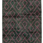 Modern Halı- Siyah Pamuk Üzerine Yün El Dokuma Halı-147x400