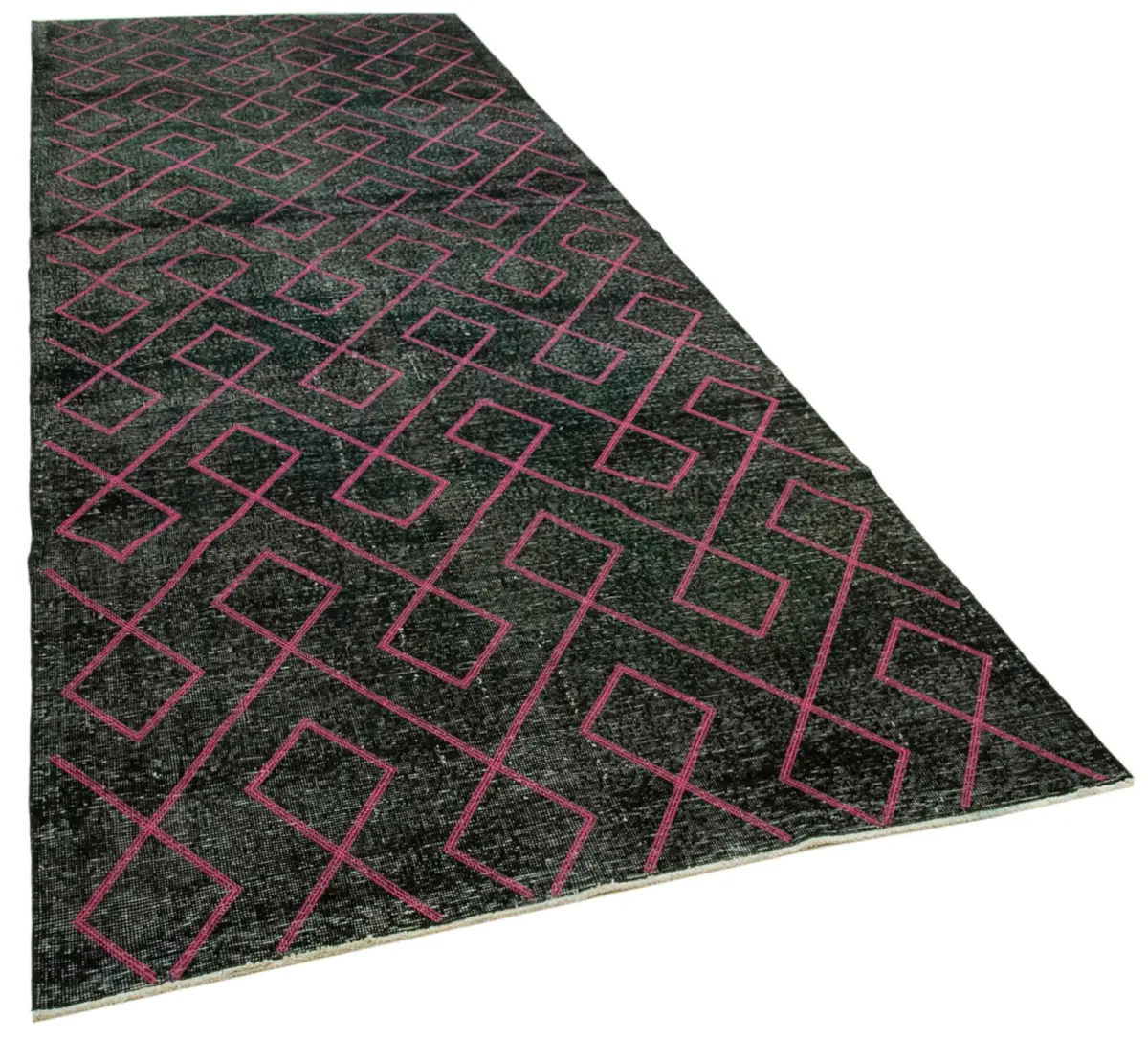 Modern Halı- Siyah Pamuk Üzerine Yün El Dokuma Halı-147x400 - Görsel 2