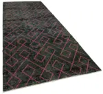 Modern Halı- Siyah Pamuk Üzerine Yün El Dokuma Halı-147x400 - Görsel 2