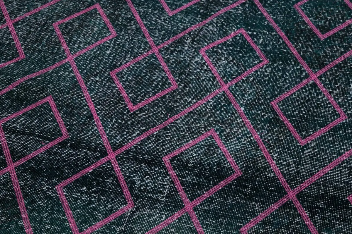 Modern Halı- Siyah Pamuk Üzerine Yün El Dokuma Halı-147x400 - Görsel 7