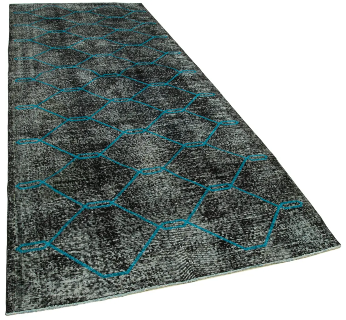 Modern Halı- Siyah Pamuk Üzerine Yün El Dokuma Halı-145x385 - Görsel 2