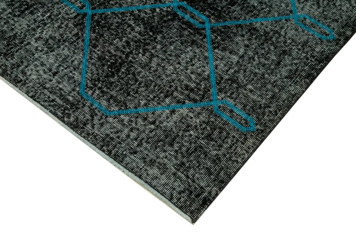 Modern Halı- Siyah Pamuk Üzerine Yün El Dokuma Halı-145x385 - Görsel 4